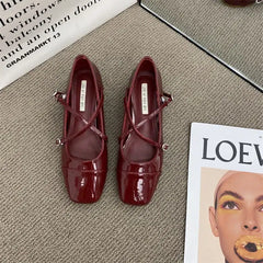 Confortevoli ballerine Mary Jane retrò per le donne, Rosso