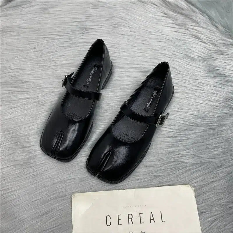 Ballerine Mary Jane pelle nera con punta divisa per donna - Stile Tabi
