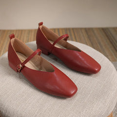 Ballerine Mary Jane con cinturino Eleganti e retrò, Rosso