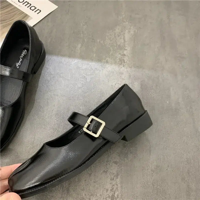 Ballerine Mary Jane similpelle nera con punta divisa per donna - Stile Tabi