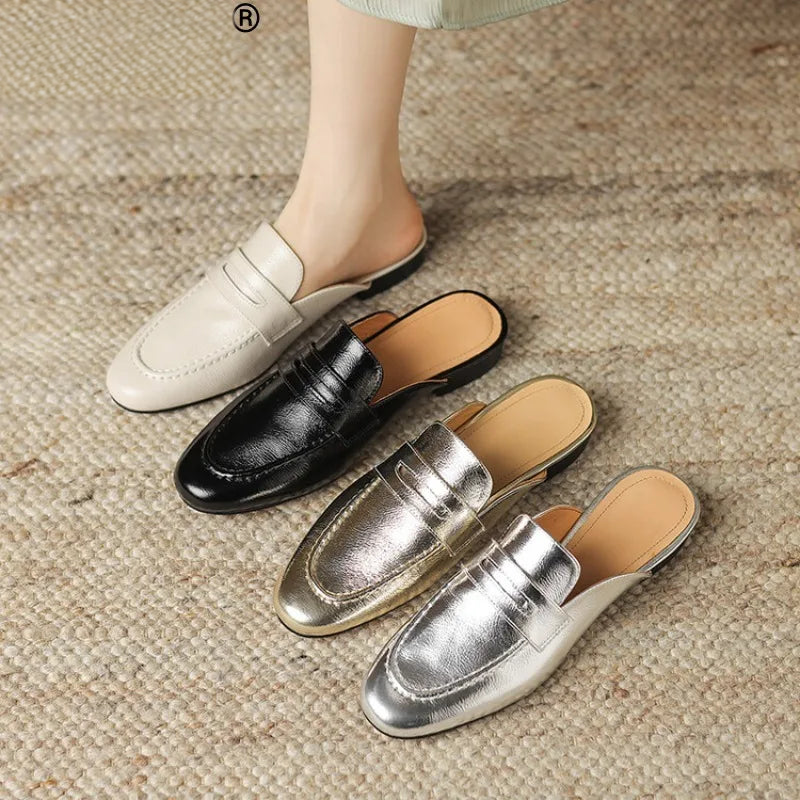 Ciabatta mocassino penny donna in pelle con tacco basso