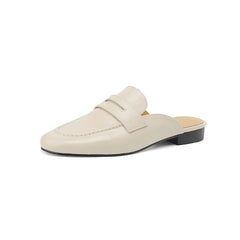 Ciabatta mocassino penny donna in pelle con tacco basso, Beige