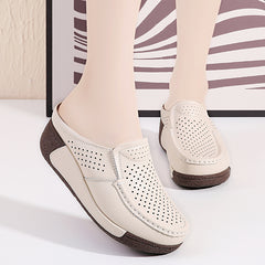Mocassini aperti con zeppa per donna, Beige