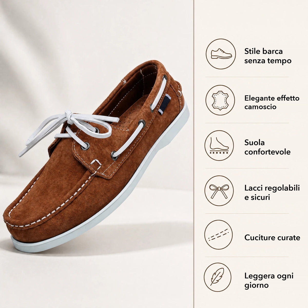 Mocassini barca in camoscio beige