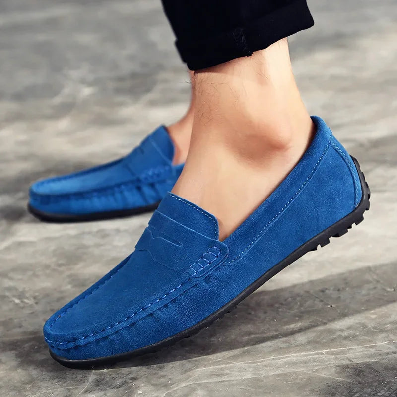 Mocassini uomo in camoscio blu scuro