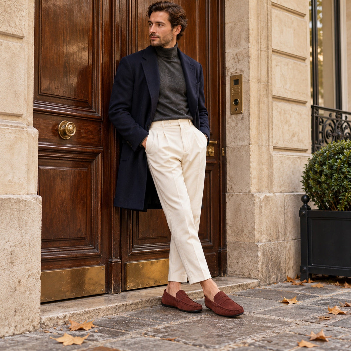 Mocassini uomo in camoscio bianco slip-on