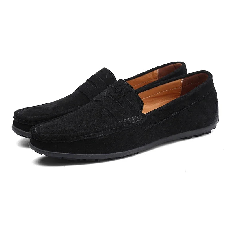 Mocassini uomo in camoscio color cammello