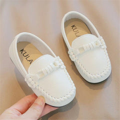 Mocassini casual morbidi in pelle per bambino, Bianco