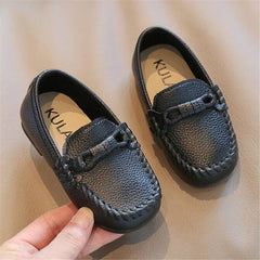 Mocassini casual morbidi in pelle per bambino, Nero