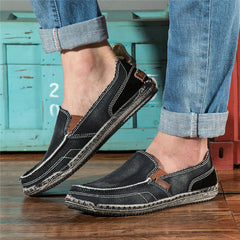 Mocassini casual in tela jeans da uomo, Nero
