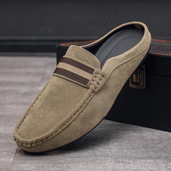 Mocassini ciabatta uomo con banda a righe da infilare, Beige