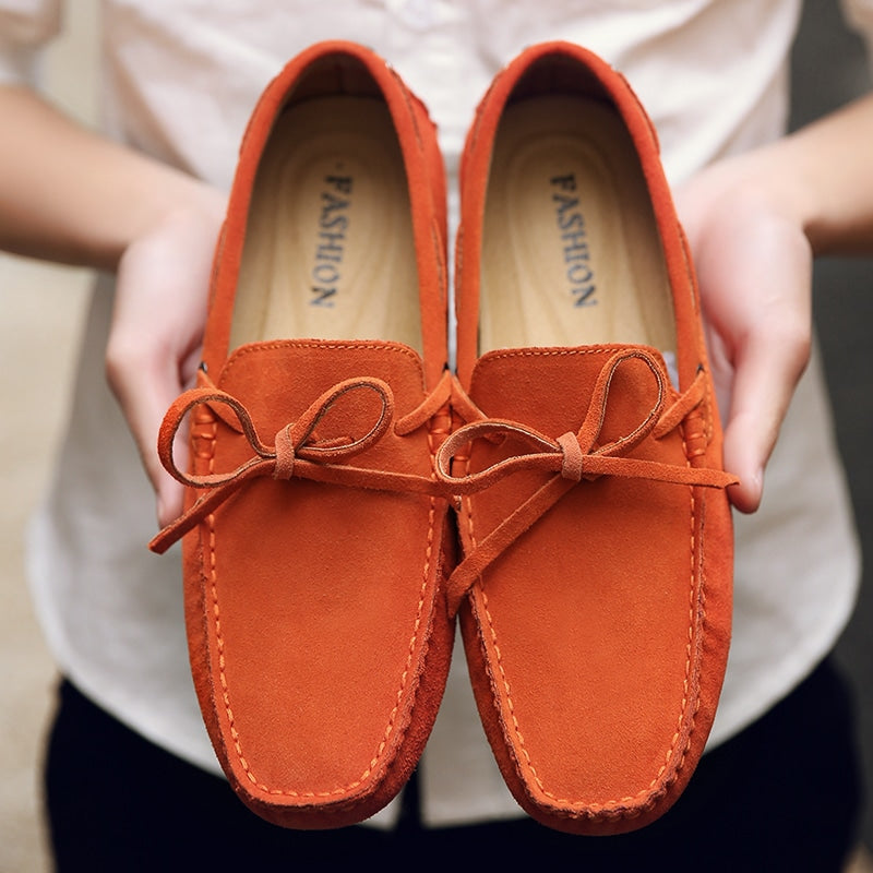 Mocassini colorati uniti in camoscio per uomo