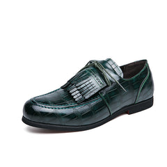 Mocassini con nappina effetto coccodrillo classico per uomo, Verde