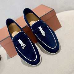 Mocassini con nappine ornati di dettagli eleganti per uomo, Blu Marino