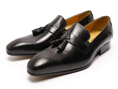 Mocassini con nappina in pelle dal design elegante per uomo, Nero