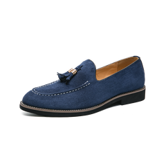 Mocassini con nappa in camoscio multicolore per uomo, Blu