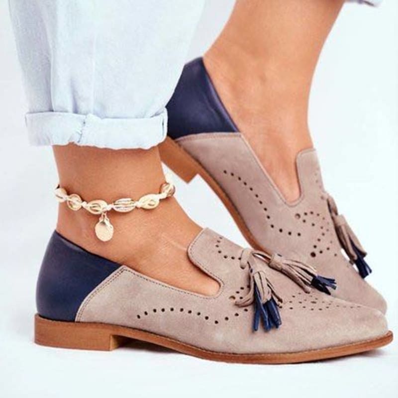 Mocassini rosa e blu con nappine per donna