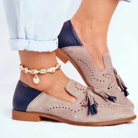 Mocassini rosa e blu con nappine per donna