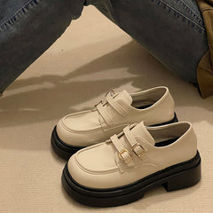 Mocassini con plateau e cinturini per donna, Beige