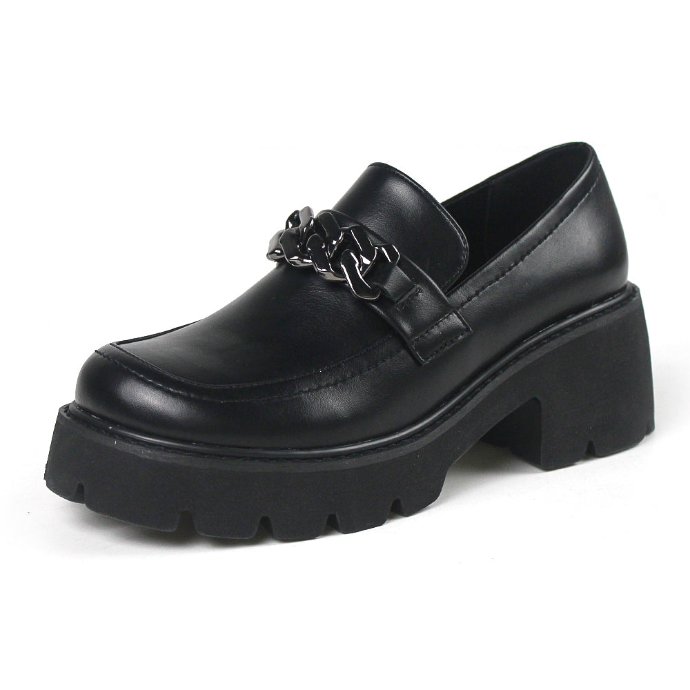Mocassini con plateau in pelle spessa vintage da donna