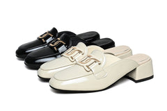 Mocassini mule con tacco quadrato per donna, Beige