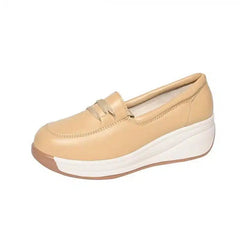 Mocassini traspiranti con zeppa per donna, Beige
