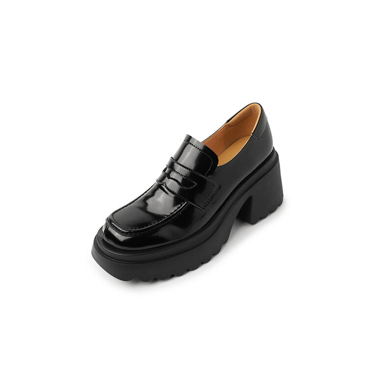 Mocassini con tacco in pelle per donna