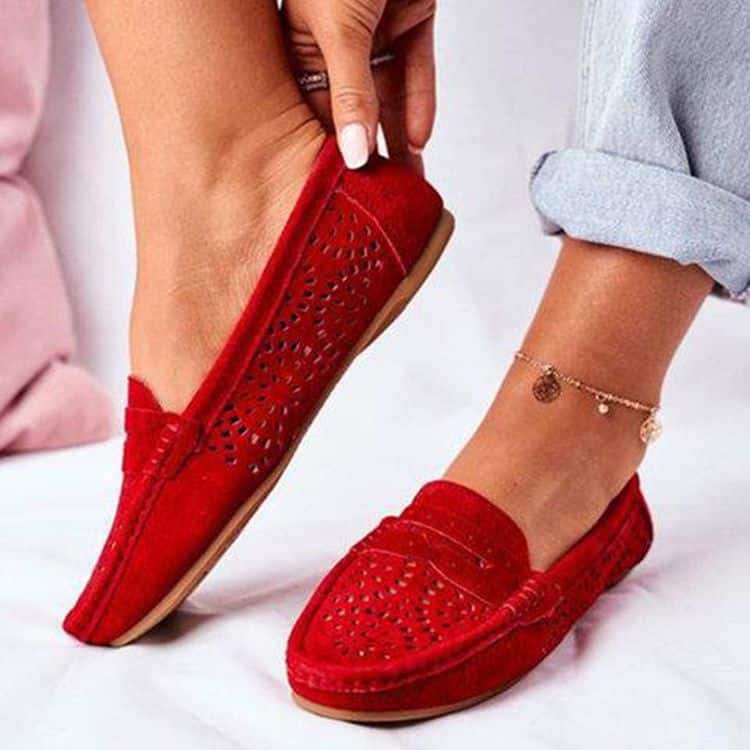 mocassino da donna in camoscio rosso