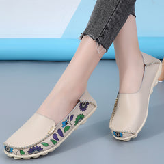 Mocassini in similpelle con motivi floreali per donna, Beige