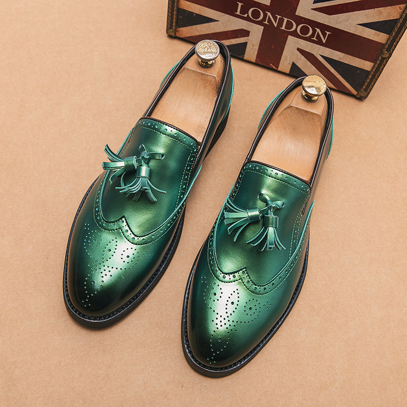 Mocassini con nappina verde metallico per uomo