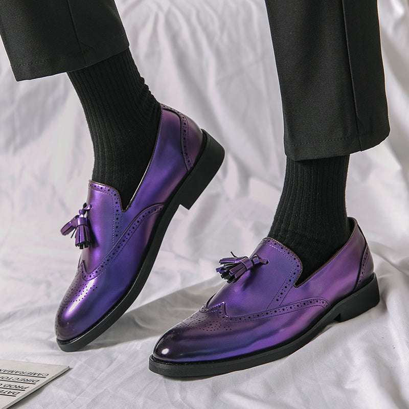 Mocassini con nappina viola metallizzato per uomo