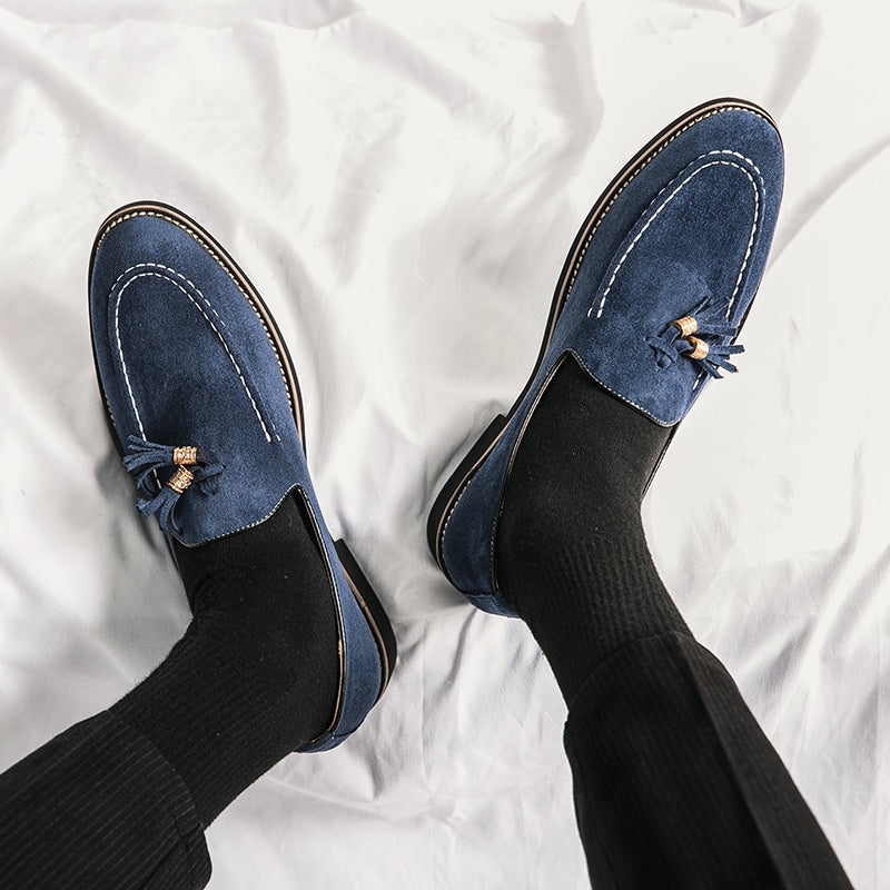 Mocassini italiani blu effetto camoscio da uomo