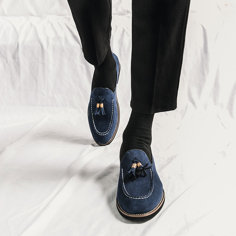 Mocassini italiani blu effetto camoscio da uomo