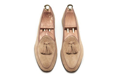 Mocassini con nappine in camoscio vero per uomo, Beige