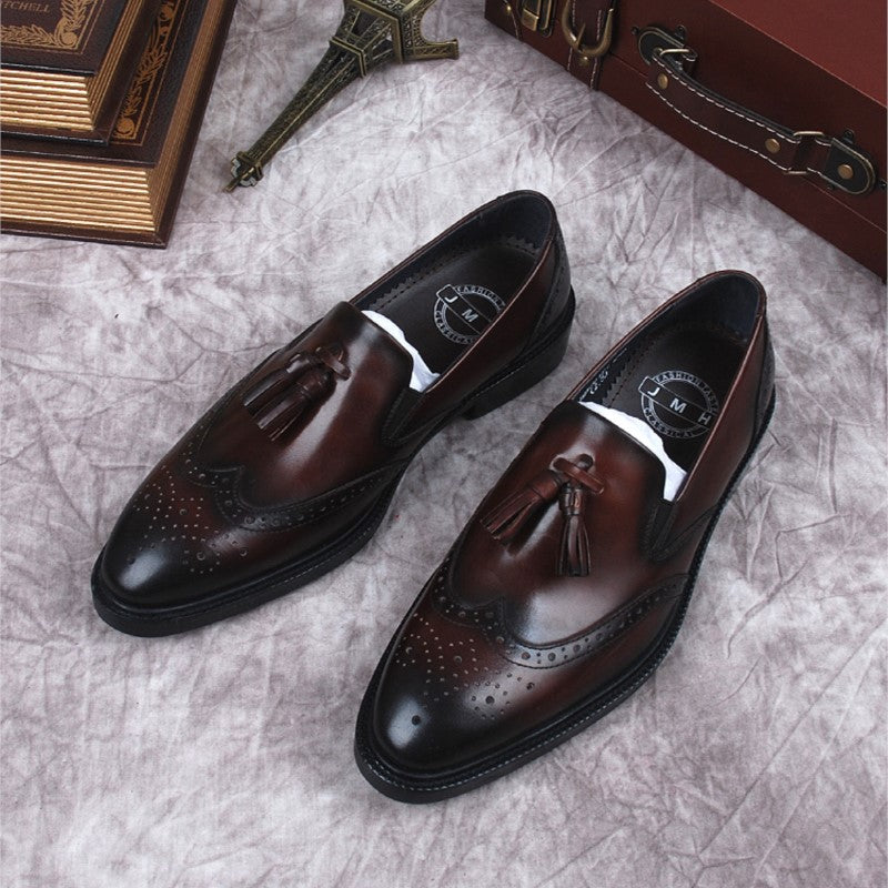 Mocassini con nappina in vera pelle marrone per uomo