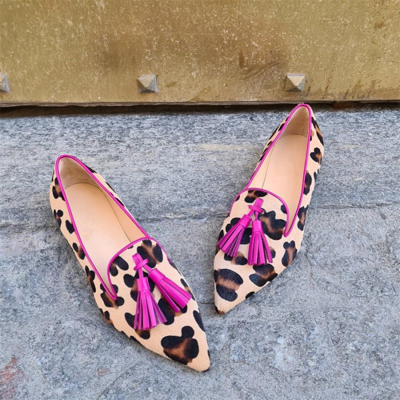 Mocassini donna leopardati con nappe