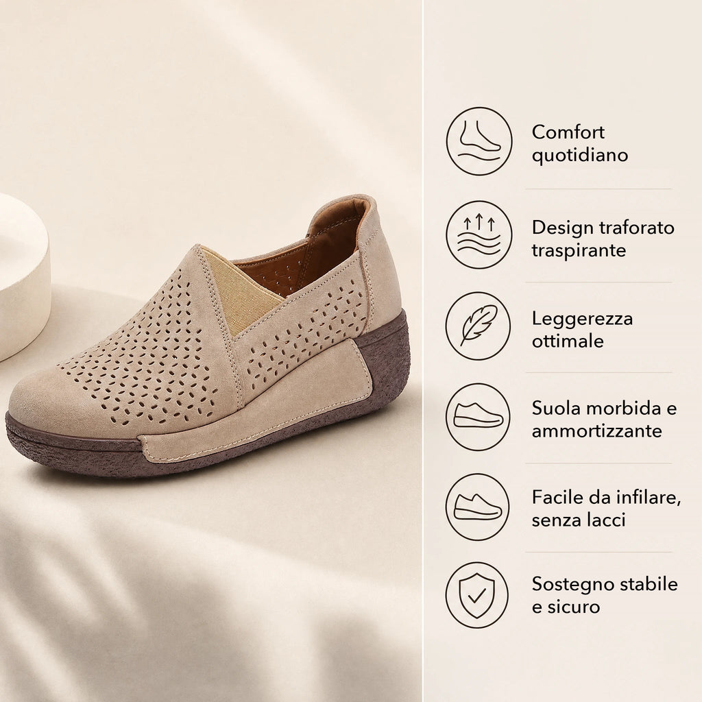 Mocassini traforati marroni con inserto elastico