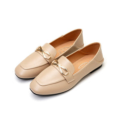 Mocassini eleganti ornati con fiocco dorato per donna, Beige