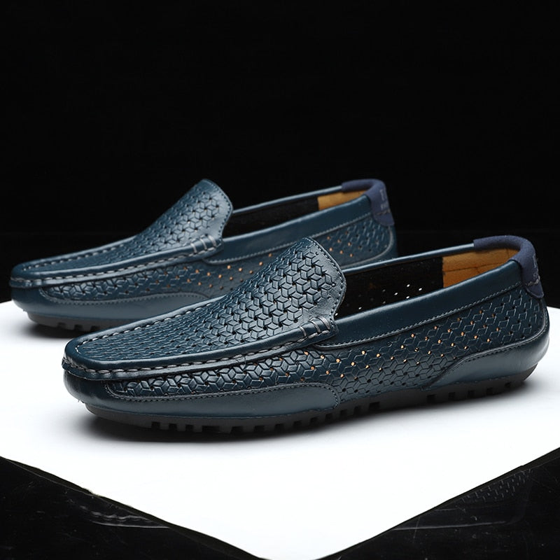mocassino in pelle blu