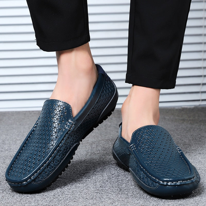 mocassino in pelle blu