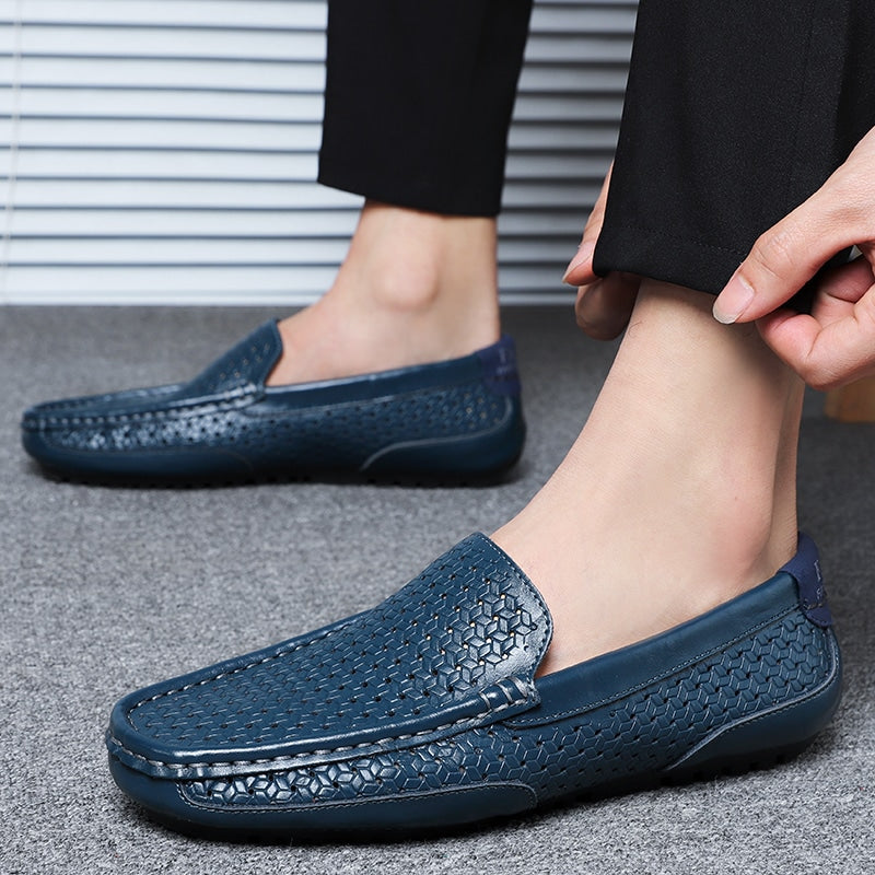 mocassino in pelle blu