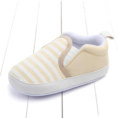 Mocassini primi passi in cotone motivo a righe, Beige