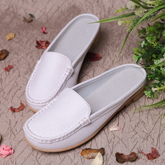 Mules mocassini morbidi in pelle sintetica, Bianco