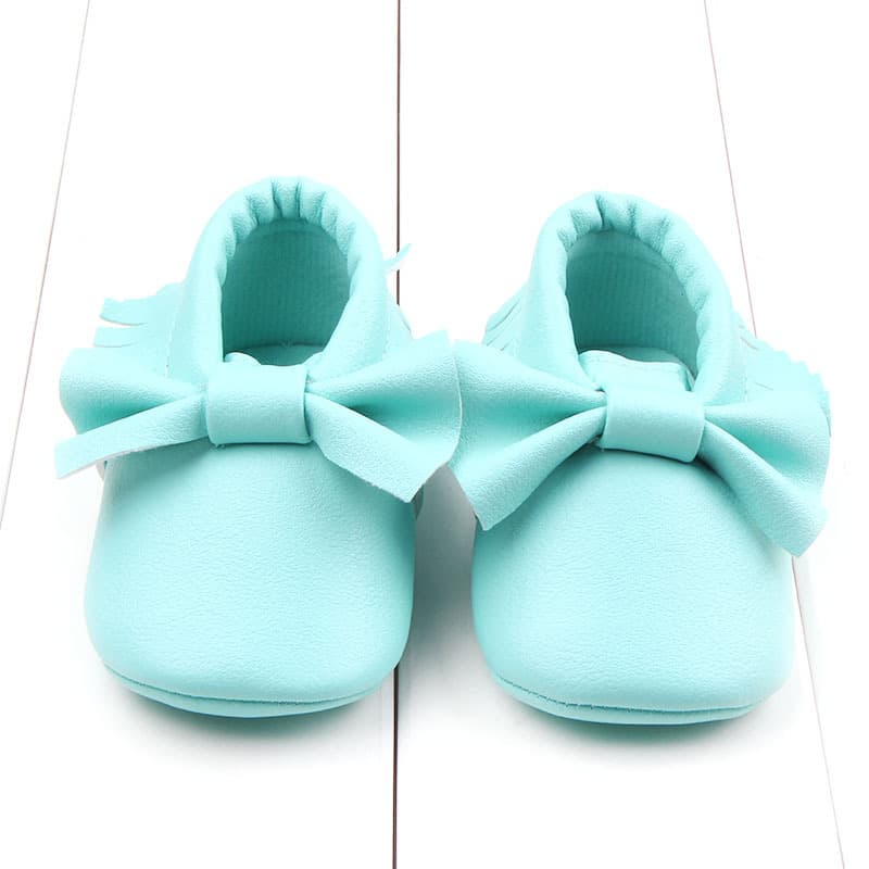 mocassino in cotone blu baby con fiocco in testa