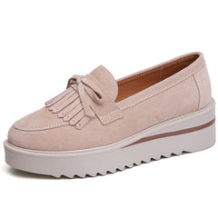 Mocassini effetto camoscio con zeppa platform, Beige