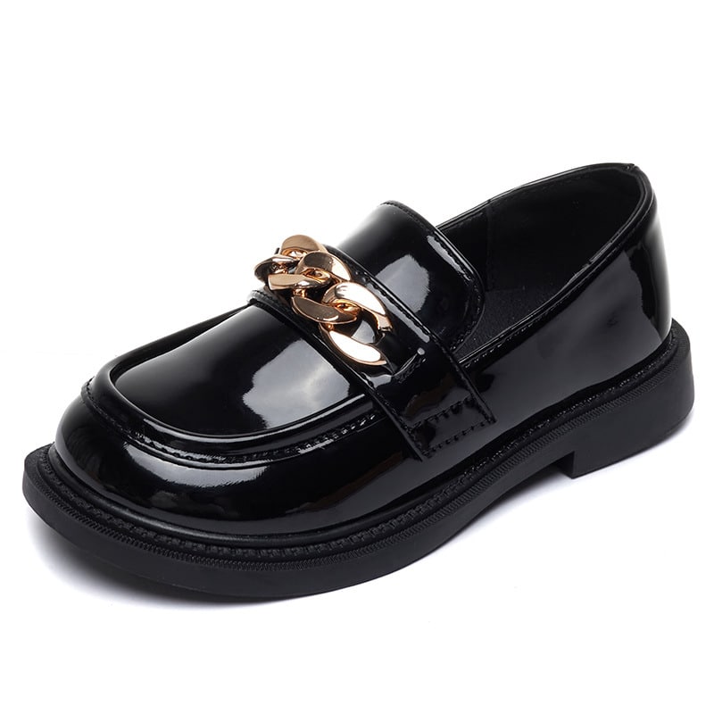 Mocassini verniciati con catena brillante per bambina