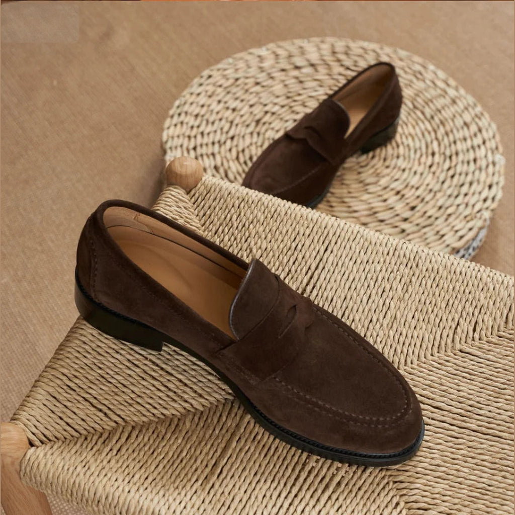 Mocassini uomo in camoscio color cammello