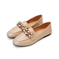 Mocassini bassi classici con perle bianche per donna, Beige