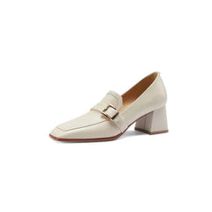 Mocassini quadrati in vera pelle per donna, Bianco