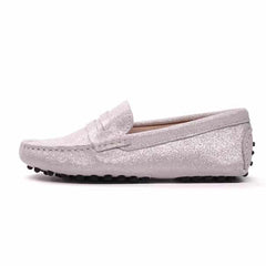 Mocassini primavera estate con paillettes da donna, Bianco